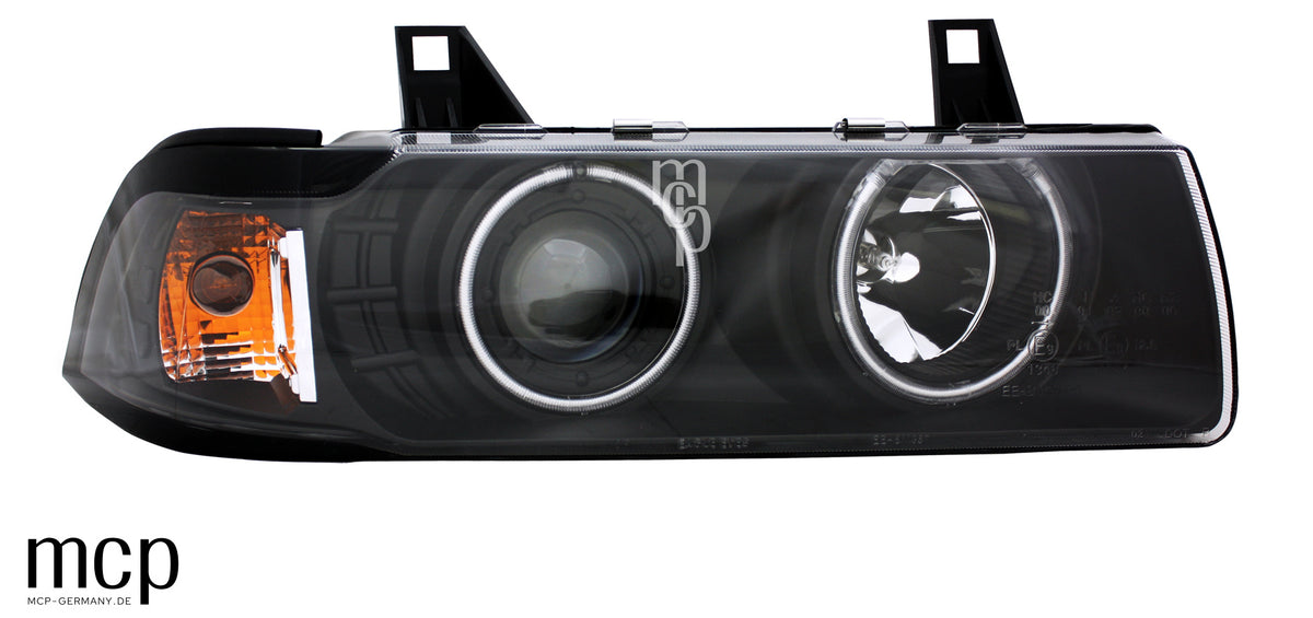 MCP 031015 – CCFL Angel Eyes Scheinwerfer in Schwarz – Frontansicht