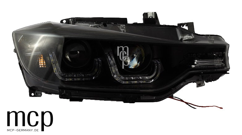 MCP 031145 – BMW 3er F30/F31 – Scheinwerfer Set Schwarz – Vorderansicht in Schwarz