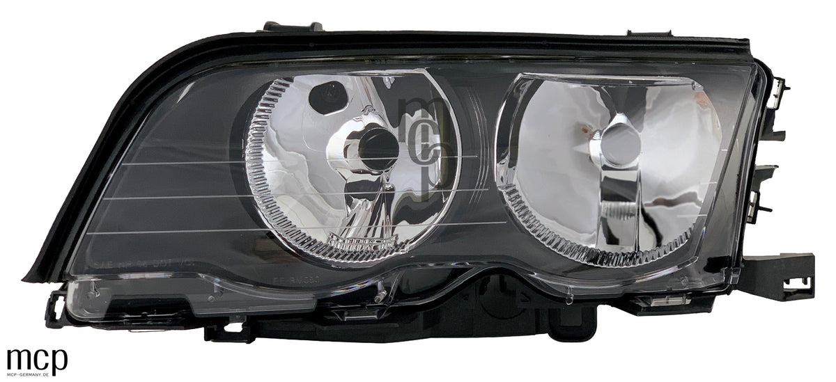MCP 031163 – BMW 3er E46 Halogen-Scheinwerfer Schwarz – Links Frontansicht
