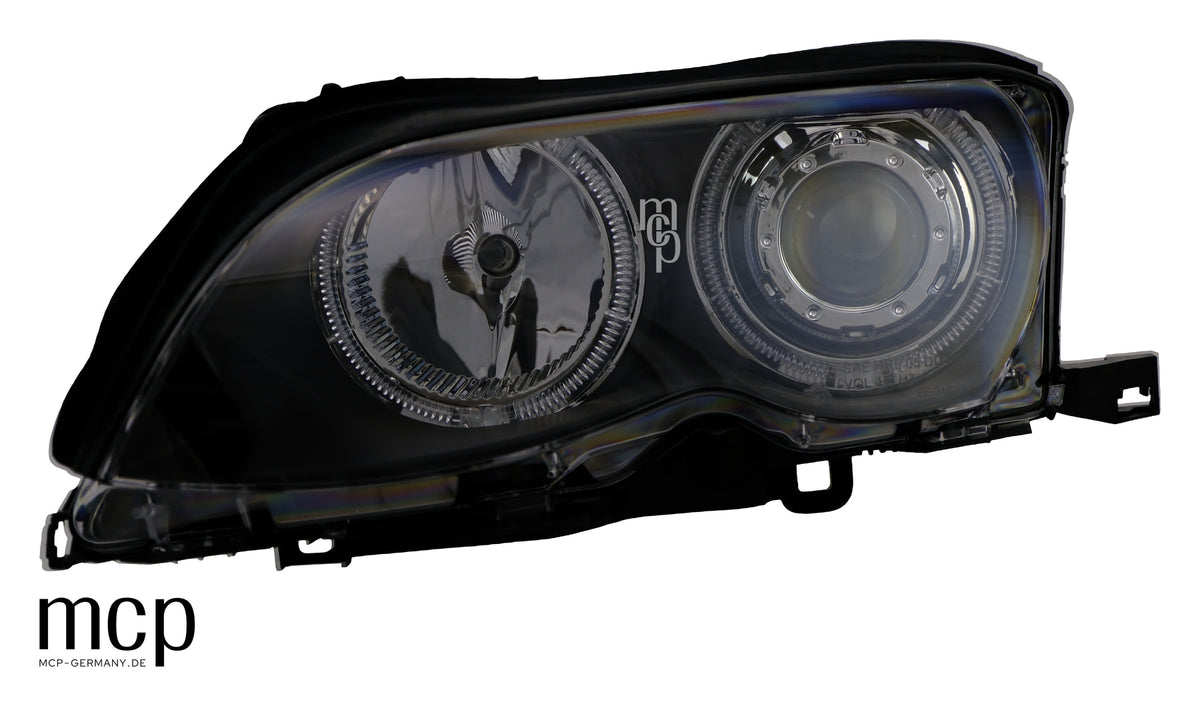 MCP 031225 – Angel Eyes Scheinwerfer BMW 3er E46 Limousine/Touring Schwarz – Zusätzliche Frontansicht