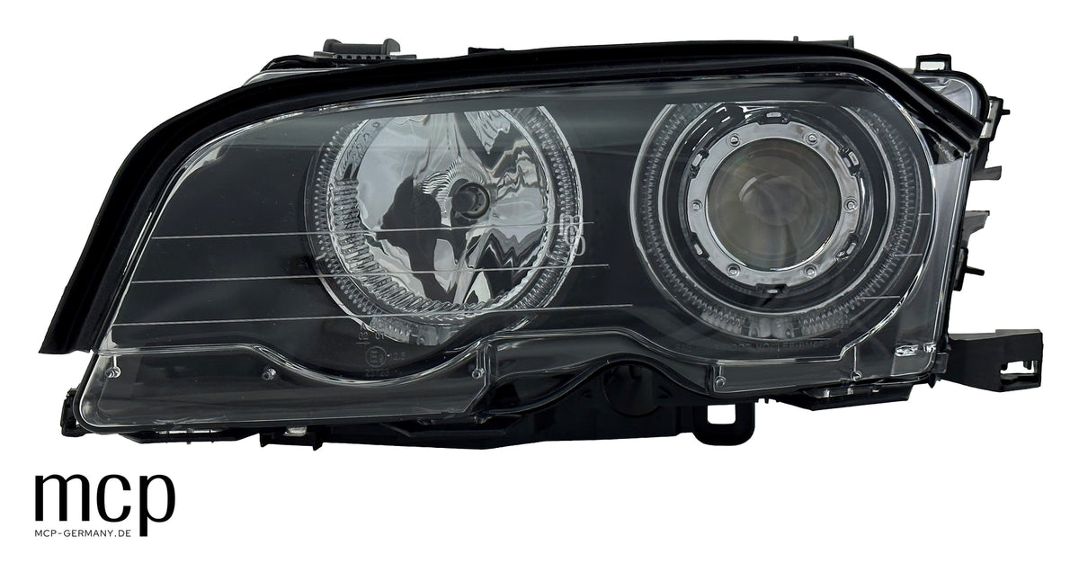 MCP 031282 – Angel Eyes Scheinwerfer mit Frontblinkern BMW 3er E46 Coupé/Cabrio Schwarz – Bisherige unbeleuchtete Frontansicht
