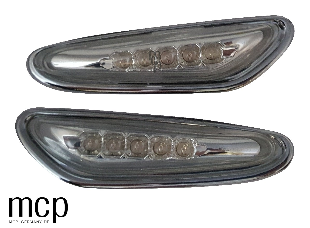 MCP 032135 – LED Seitenblinker BMW E46, E60, X3 E83 Chrom – Beide Seitenblinker aus schräger Perspektive