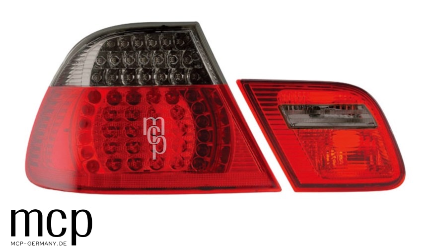 MCP 033009 – BMW 3er E46 Cabrio LED Rückleuchten Rot/Smoke – Bisherige Vorderansicht der äußeren und inneren Rückleuchte