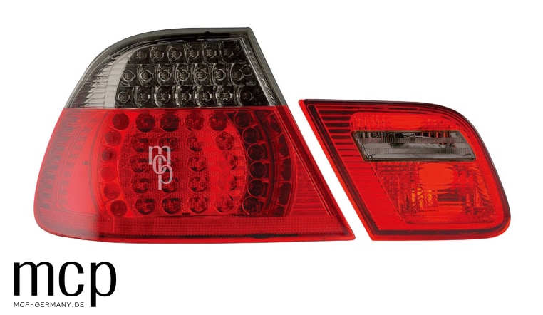 MCP 033114 – BMW 3er E46 Coupé LED Rückleuchten Rot/Smoke – Bisherige Vorderansicht von äußerer und innerer Rückleuchte