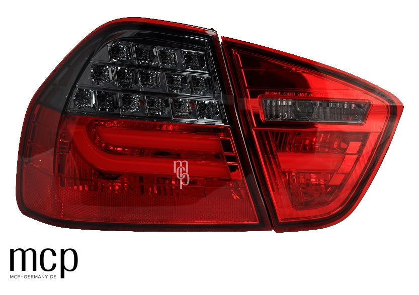 MCP 033230 – BMW 3er E90 Limousine LED Lightbar Rückleuchten Rot/Smoke – Frontansicht