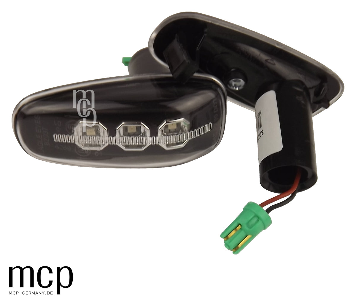 MCP 252029 – LED Seitenblinker Mercedes-Benz Schwarz – Front und Anschlussansicht