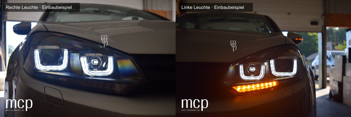 MCP 441107 – rechte und linke Leuchte als getrennte echte Einbaubeispiele; unterschiedliche fotografierte Lichtzustände