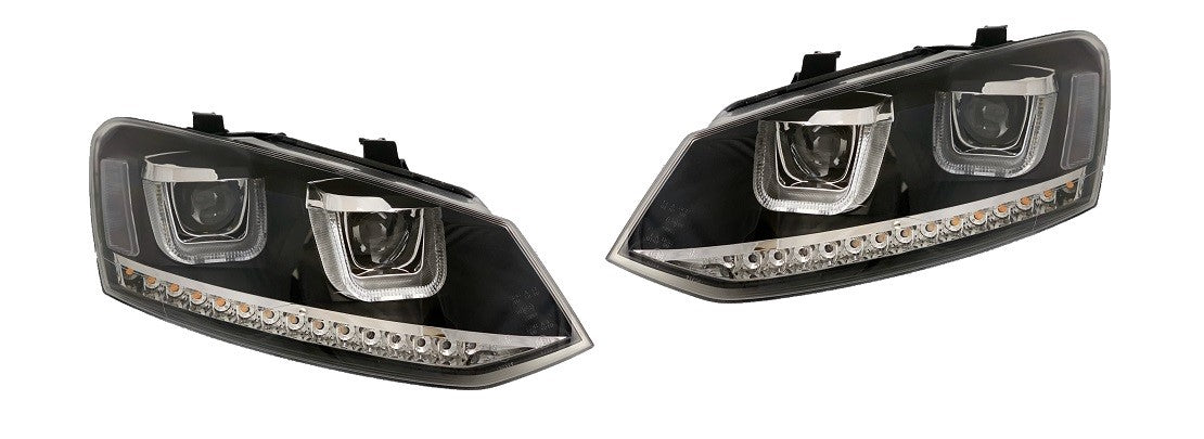 RHD Scheinwerfer für VW Polo 6R/6C, schwarz/New-Look+LED-Blinker