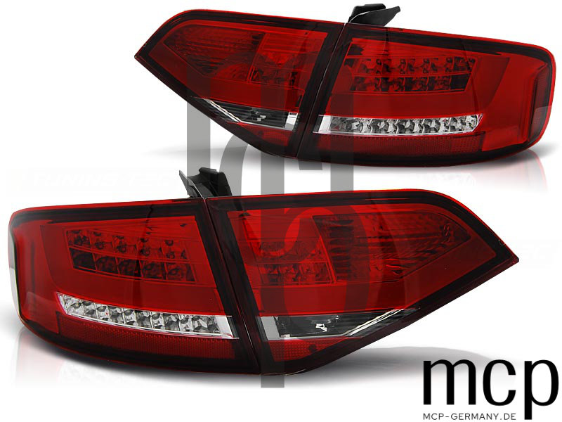 LED Lightbar Rückleuchten Set für Audi A4 B8 (12/07-10/11) in Rot/Chrom
