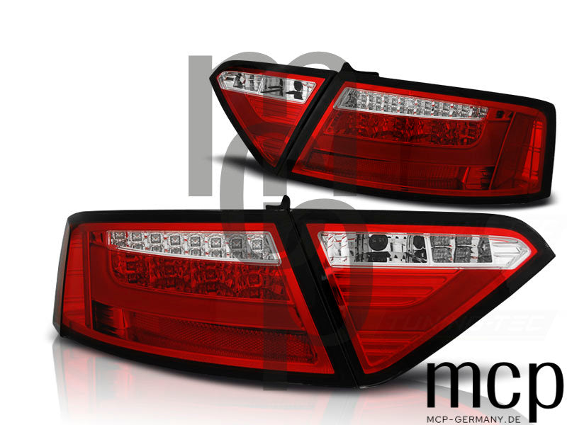 LED Lightbar Rückleuchten Set für Audi A5 Coupé, Cabrio und Sportback (06/07-11/11) in Rot/Chrom