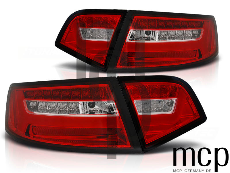 LED Lightbar Rückleuchten Set für Audi A6 C6 (4F) Facelift Limousine (10/08 bis 04/11) in Rot/Klar mit Dynamischem Blinker