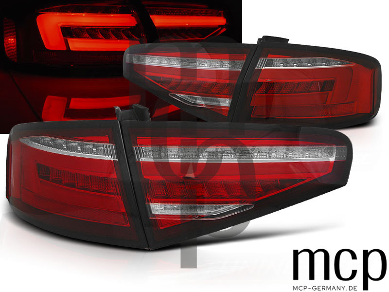 Voll LED Rückleuchten Set für Audi A4 B8 8K Limousine (11/11-08/15) in Rot/Chrom