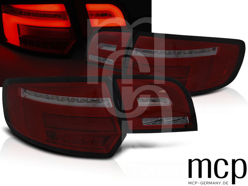 Voll LED Lightbar Rückleuchten Set für Audi A3 8P Sportback (09/04 bis 10/08) in Rot/Smoke mit Dynamischem Blinker