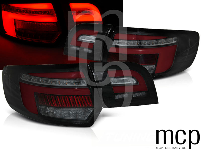 Voll LED Lightbar Rückleuchten Set für Audi A3 8P Sportback (09/04 bis 10/08) in Schwarz mit Dynamischem Blinker