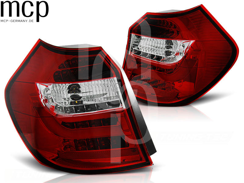 LED Lightbar Rückleuchten Set für BMW 1er E81 E87 (04-07) Rot/Chrom