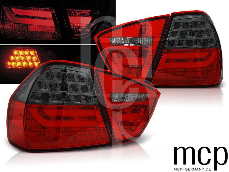 LED Lightbar Rückleuchten Set für BMW 3er E90 Limousine (03/05 bis 08/08) in Rot/Smoke