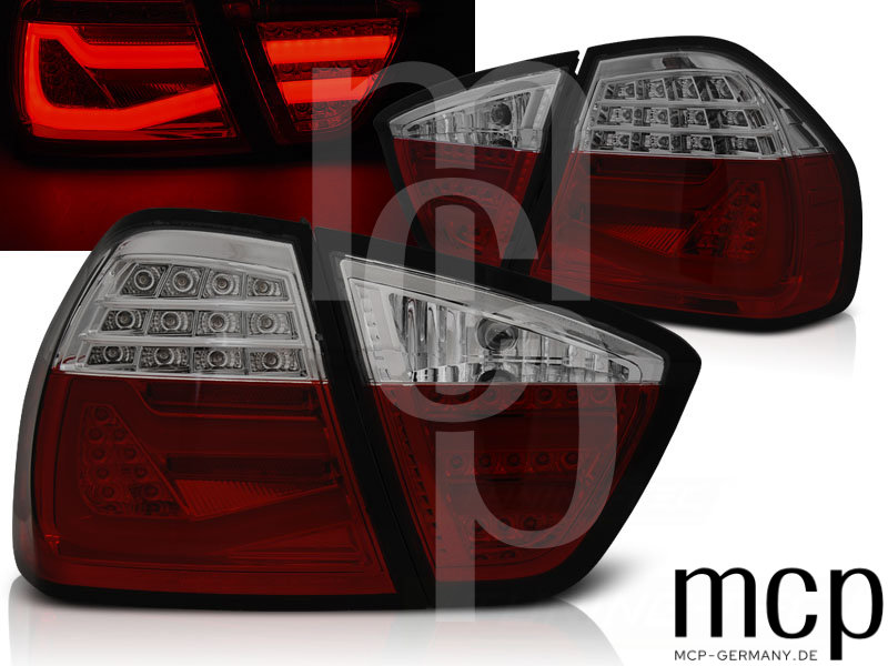 LED Lightbar Rückleuchten Set für BMW 3er E90 Limousine (03/05 bis 08/08) in Rot/Smoke