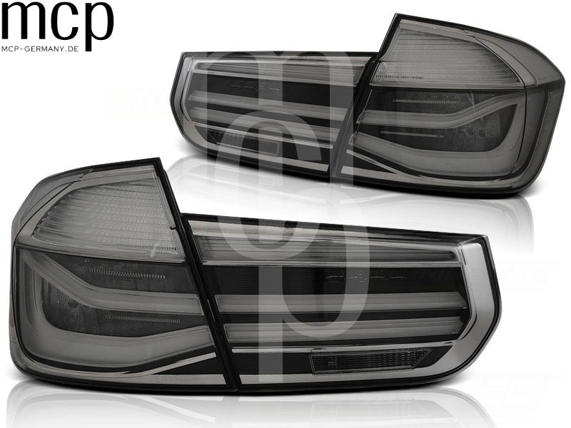 LED Lightbar Rückleuchten Set für BMW 3er F30 F35 (10/11–10/15) in Smoke mit Schwarz/Chrom-Elementen