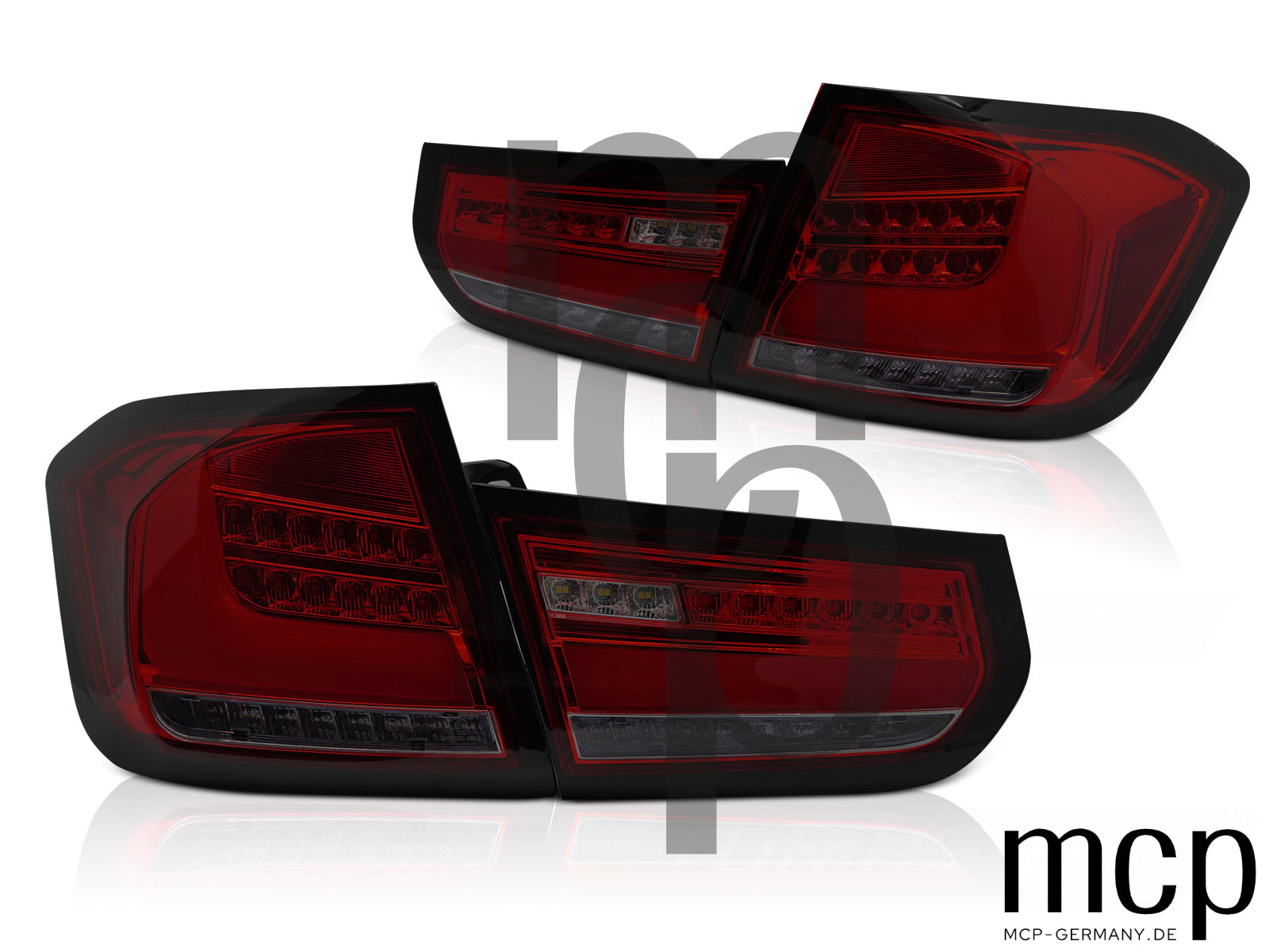Voll LED Lightbar Rückleuchten Set für BMW 3er F30/F35 Limousine (10/11 bis 10/15) in Rot/Smoke mit Dynamischem Blinker