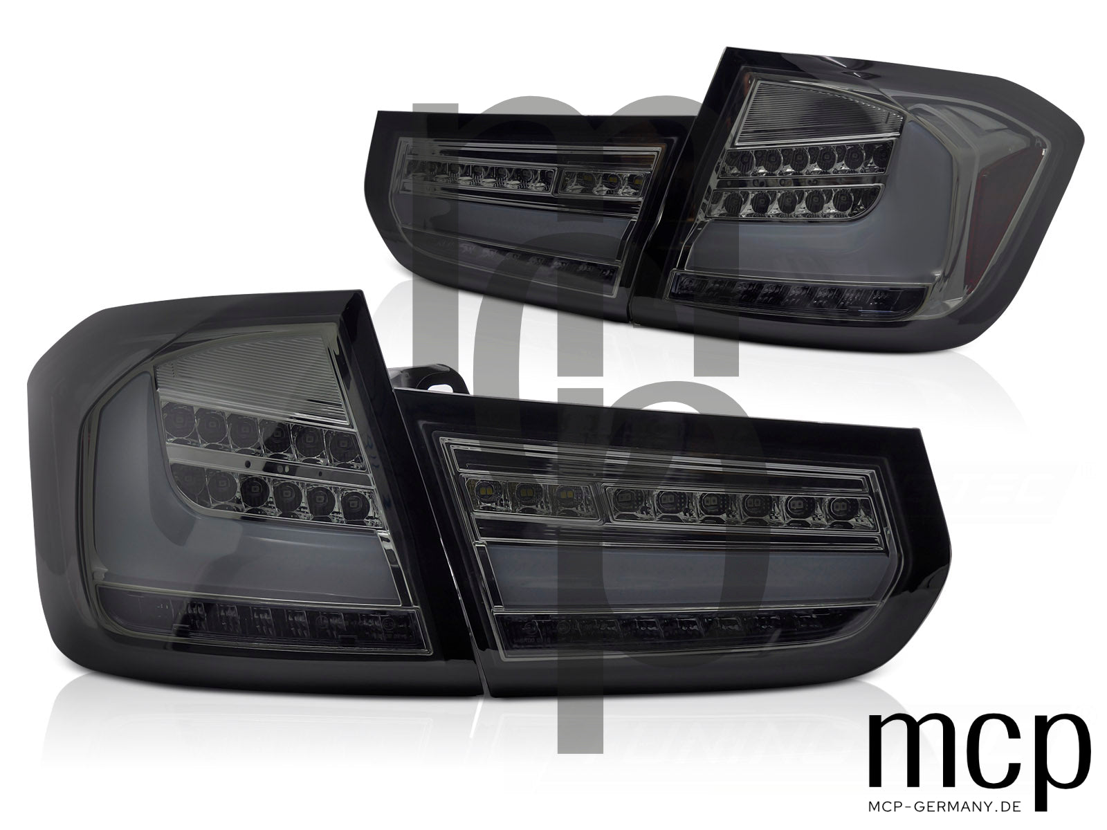 Voll LED Lightbar Rückleuchten Set für BMW 3er F30/F35 Limousine (10/11 bis 10/15) in Smoke mit Dynamischem Blinker