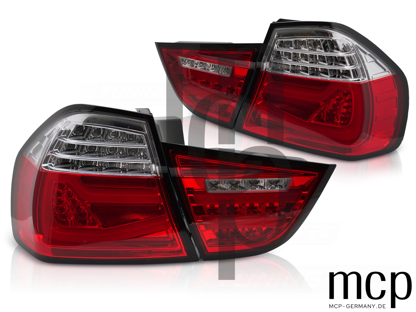 Voll LED Lightbar Rückleuchten Set für BMW 3er E90 Limousine (09/08 bis 06/12) in Rot/Klar mit Dynamischem Blinker
