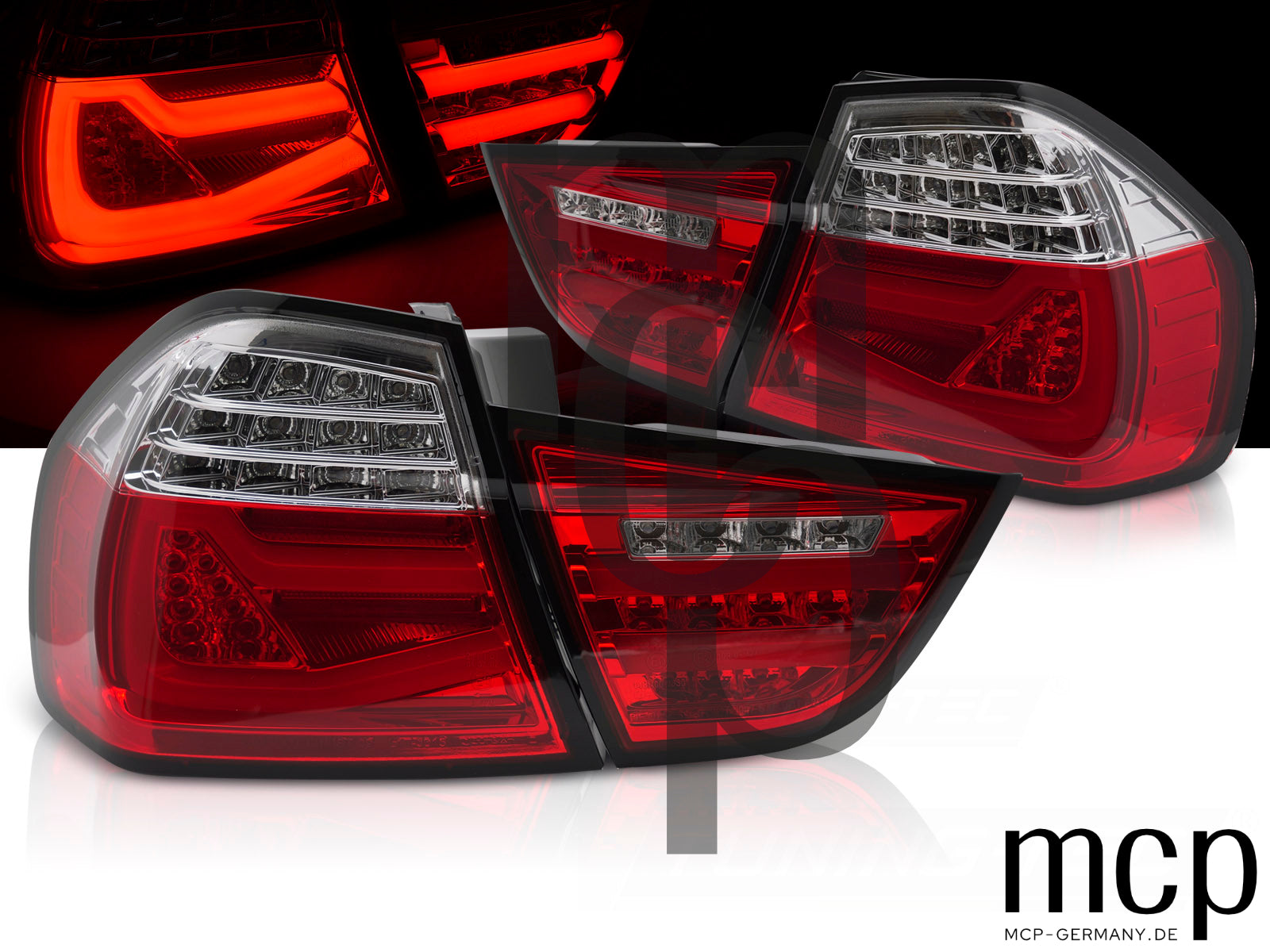 Voll LED Lightbar Rückleuchten Set für BMW 3er E90 Limousine (09/08 bis 06/12) in Rot/Klar mit Dynamischem Blinker