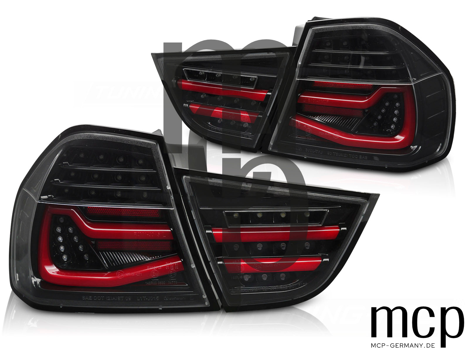 Voll LED Lightbar Rückleuchten Set für BMW 3er E90 Limousine (09/08 bis 06/12) in Schwarz mit Dynamischem Blinker