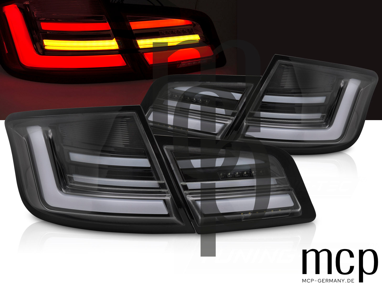 Voll LED Lightbar Rückleuchten Set für BMW 5er F10 Limousine (2010 bis 2013) in Schwarz mit Dynamischem Blinker
