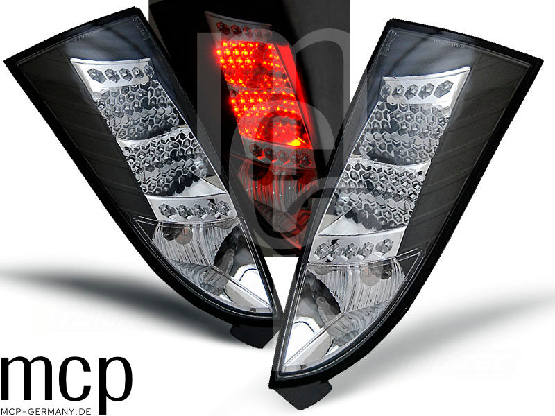 LED Rückleuchten Set für Ford Focus MK1 Fließheck (10/98 bis 12/04) in Schwarz/Chrom