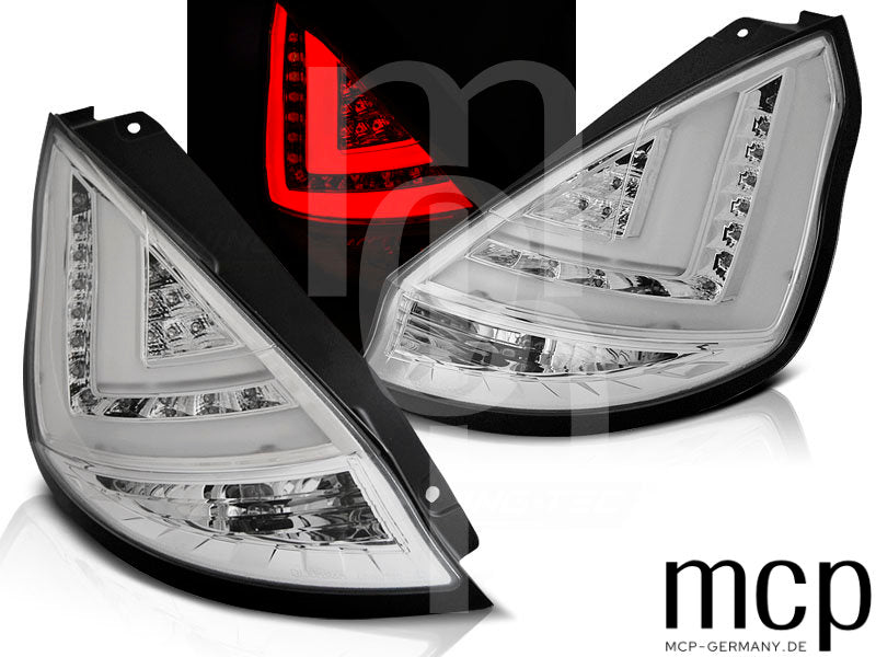 LED Lightbar Rückleuchten Set für Ford Fiesta MK7 Hatchback (10/2008 bis 12/2012) in Chrom