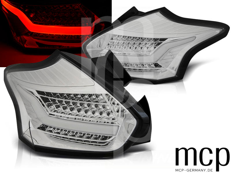 Voll LED Lightbar Rückleuchten Set für Ford Focus MK3 Facelift Fließheck (01/2015 bis 08/2018) in Chrom mit dynamischem Blinker