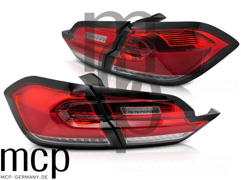 Voll LED Lightbar Rückleuchten Set für Ford Fiesta MK8 Hatchback (01/2017-12/2023) in Rot/Chrom mit Dynamischem Blinker