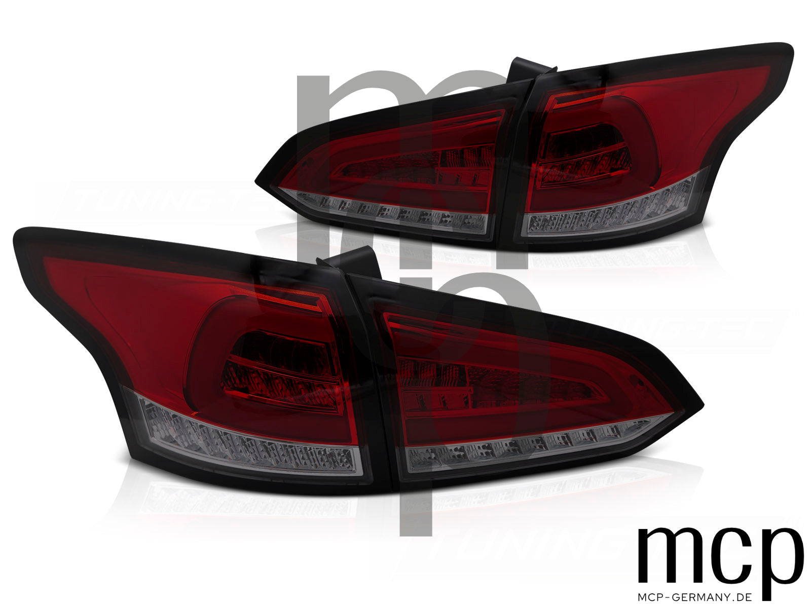 Voll LED Lightbar Rückleuchten Set für Ford Focus MK3 Turnier (01/2011-12/2018) in Rot/Smoke mit Dynamischem Blinker