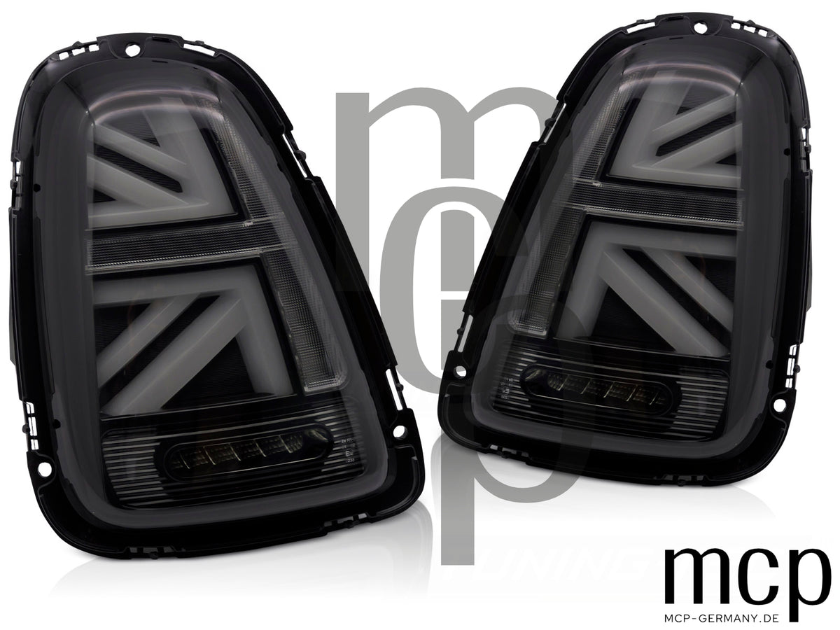 Voll LED Lightbar Rückleuchten Set für MINI Cooper R56 Schrägheck (2006 bis 2014) in Smoke mit dynamischem Blinker