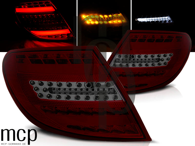 Voll LED Lightbar Rückleuchten Set für Mercedes-Benz C-Klasse W204 Limousine (2007 bis 2010) in Rot/Smoke mit Dynamischem Blinker