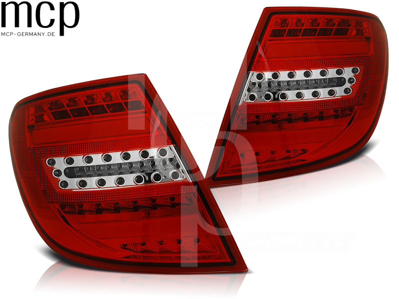 Voll LED Lightbar Rückleuchten Set für Mercedes-Benz C-Klasse S204 T-Modell (Kombi) (2007 bis 2010) in Rot/Klar