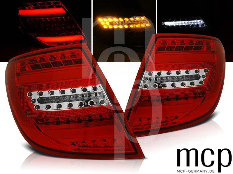 Voll LED Lightbar Rückleuchten Set für Mercedes-Benz C-Klasse S204 T-Modell (Kombi) (2007 bis 2010) in Rot/Klar
