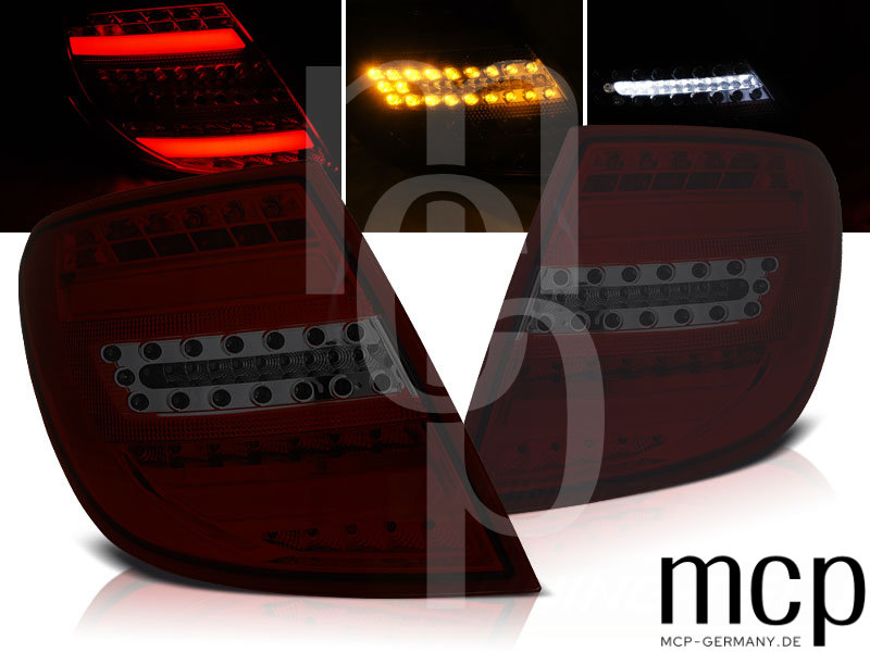 Voll LED Lightbar Rückleuchten Set für Mercedes-Benz C-Klasse S204 T-Modell (Kombi) (2007 bis 2010) in Rot/Smoke