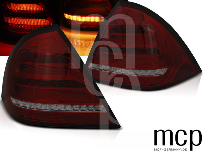 Voll LED Lightbar Rückleuchten Set für Mercedes C-Klasse W203 Limousine (05/2000 bis 03/2004) in Rot/Smoke mit Dynamischem Blinker
