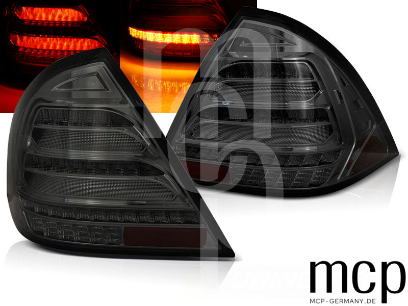 Voll LED Lightbar Rückleuchten Set für Mercedes C-Klasse W203 Limousine (2000 bis 2004) in Smoke mit Dynamischem Blinker