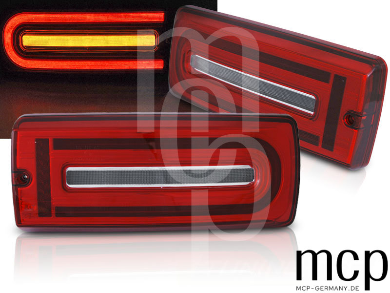 LED Lightbar Rückleuchten Set für Mercedes-Benz G-Klasse W461/W463 (09/1989 bis 04/2018) in Rot/Klar mit Dynamischem Blinker