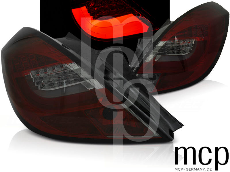 LED Lightbar Rückleuchten Set für Opel Corsa D Schrägheck 3-Türer (04/06 bis 10/14) in Rot/Smoke