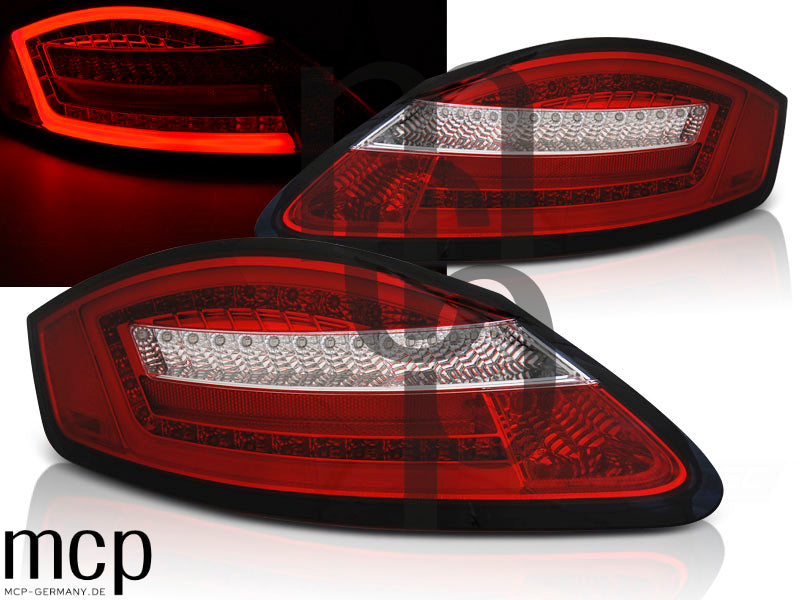 Voll LED Lightbar Rückleuchten Set für Porsche Cayman 987c (11/05 bis 02/09) in Rot/Klar mit Dynamischem Blinker