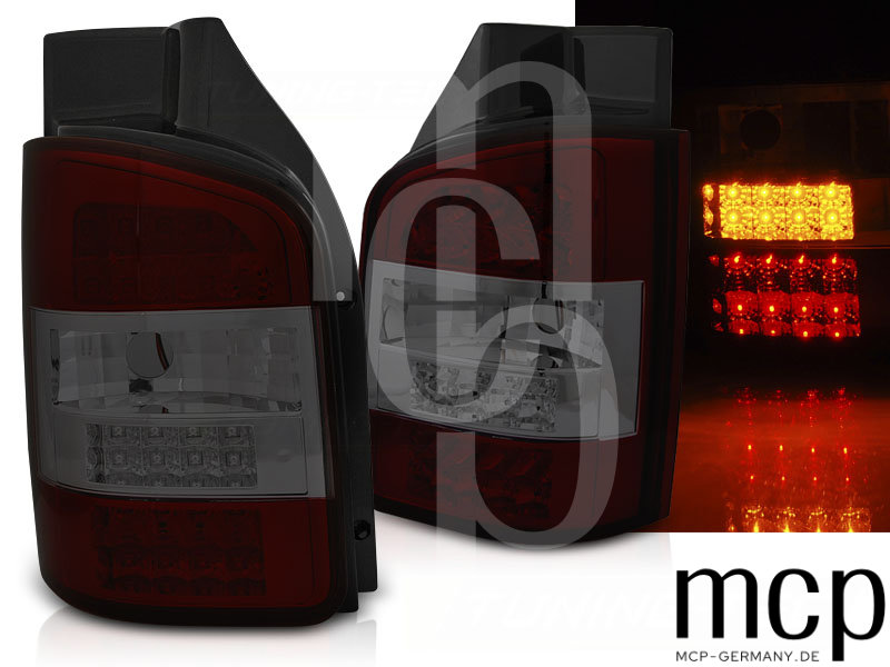 LED Rückleuchten Set für VW T5 Transporter mit Flügeltüren (05/03 bis 10/09) in Rot/Smoke