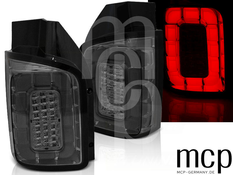 Voll LED Lightbar Rückleuchten Set für VW T6 Transporter mit Doppeltüren (2015 bis 2019) in Smoke