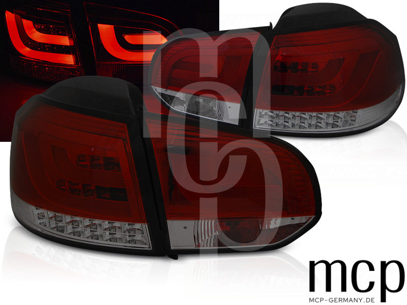 LED Lightbar Rückleuchten Set für VW Golf 6 (VI) Limousine (10/08 bis 10/12) in Rot/Smoke