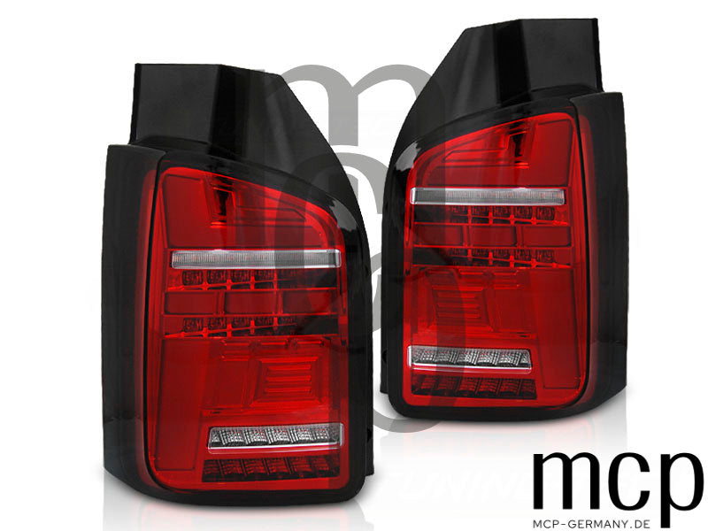 Voll LED Lightbar Rückleuchten Set für VW T6 (07/15 bis 08/19) in Rot/Klar mit Dynamischem Blinker