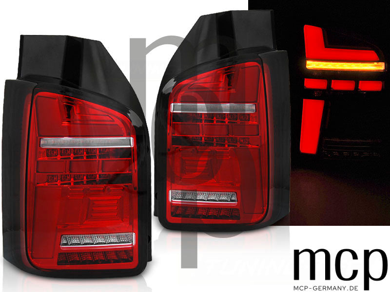 Voll LED Lightbar Rückleuchten Set für VW T6.1 Facelift (ab 09/19) in Rot/Klar mit Dynamischem Blinker