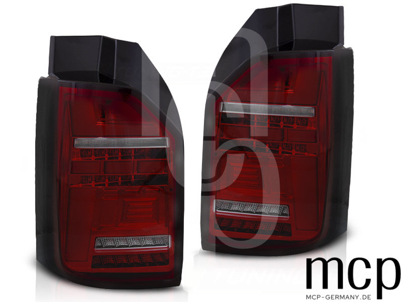 Voll LED Lightbar Rückleuchten Set für VW T6.1 Facelift mit Heckklappe (ab 09/19) in Rot/Smoke mit Dynamischem Blinker