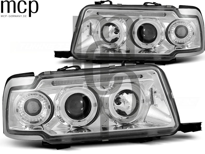 Angel Eyes Scheinwerfer Set für Audi 80 B4 (09/1991 bis 04/1996) in Chrom
